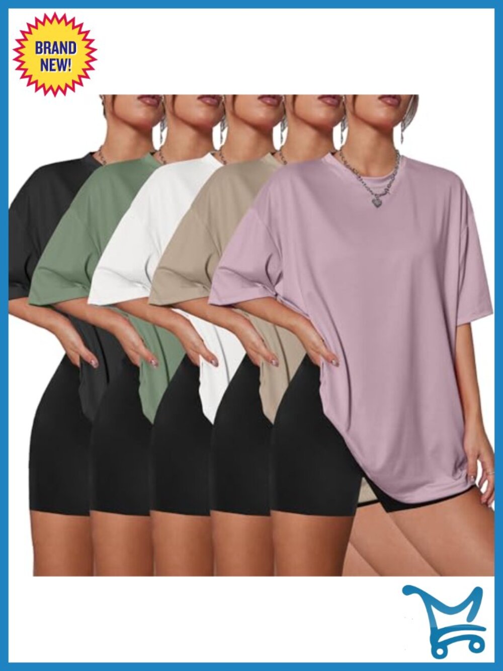 Women's Oversized Crew Neck Short Sleeve T-Shirt 5 Pack Soft Summer